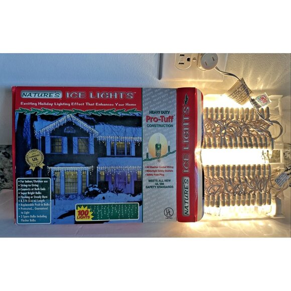 Nature's Ice Lights Icicle String 100 Christmas Indoor Outdoor Flash Steady NEW - Picture 2 of 9